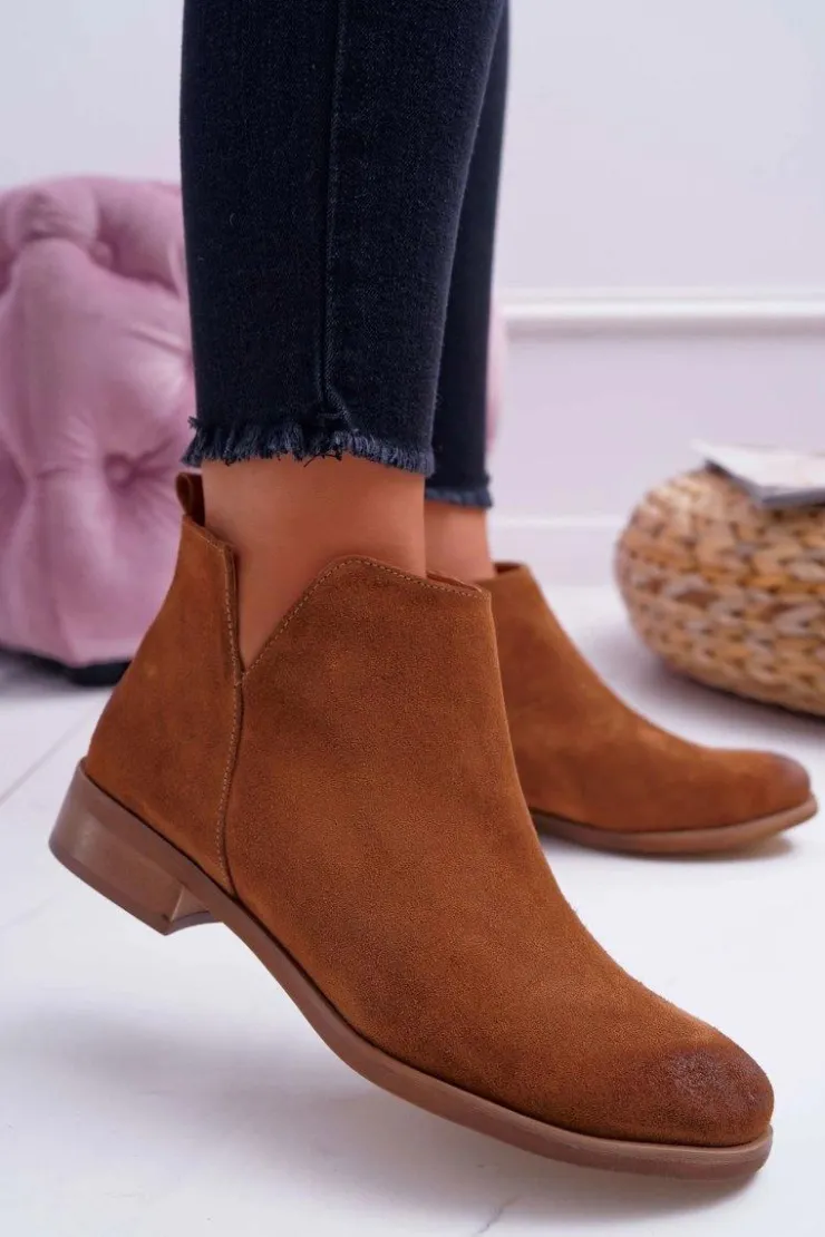 Boto Botki Wiosenne|Brązowe I Beżowe Botki*Botki Damskie Płaski Obcas Wiosenne Skórzane Brązowe Madness