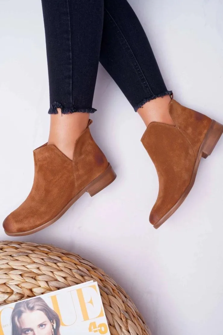 Boto Botki Wiosenne|Brązowe I Beżowe Botki*Botki Damskie Płaski Obcas Wiosenne Skórzane Brązowe Madness