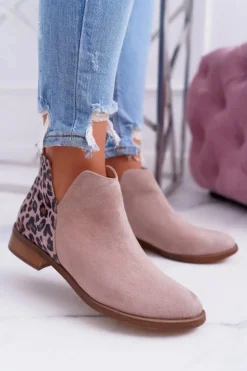 Damskie Boto Botki Damskie Płaski Obcas Wiosenne Skórzane Beżowe Madness