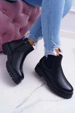 Clearance Boto Botki Damskie Płaski Obcas Ciepłe Czarne Orion