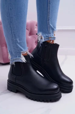 Clearance Boto Botki Damskie Płaski Obcas Ciepłe Czarne Orion