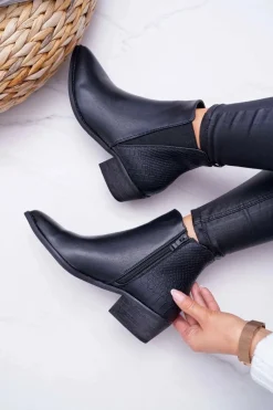 Damskie Boto Botki Damskie Płaski Obcas W Szpic Suwak Czarne Derme
