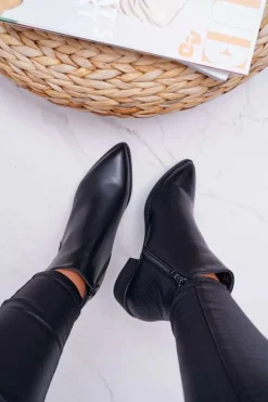 Damskie Boto Botki Damskie Płaski Obcas W Szpic Suwak Czarne Derme