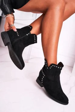 Damskie Boto Botki Damskie Płaski Obcas Czarne Autumn Vibes