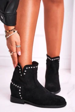 Damskie Boto Botki Damskie Płaski Obcas Czarne Autumn Vibes