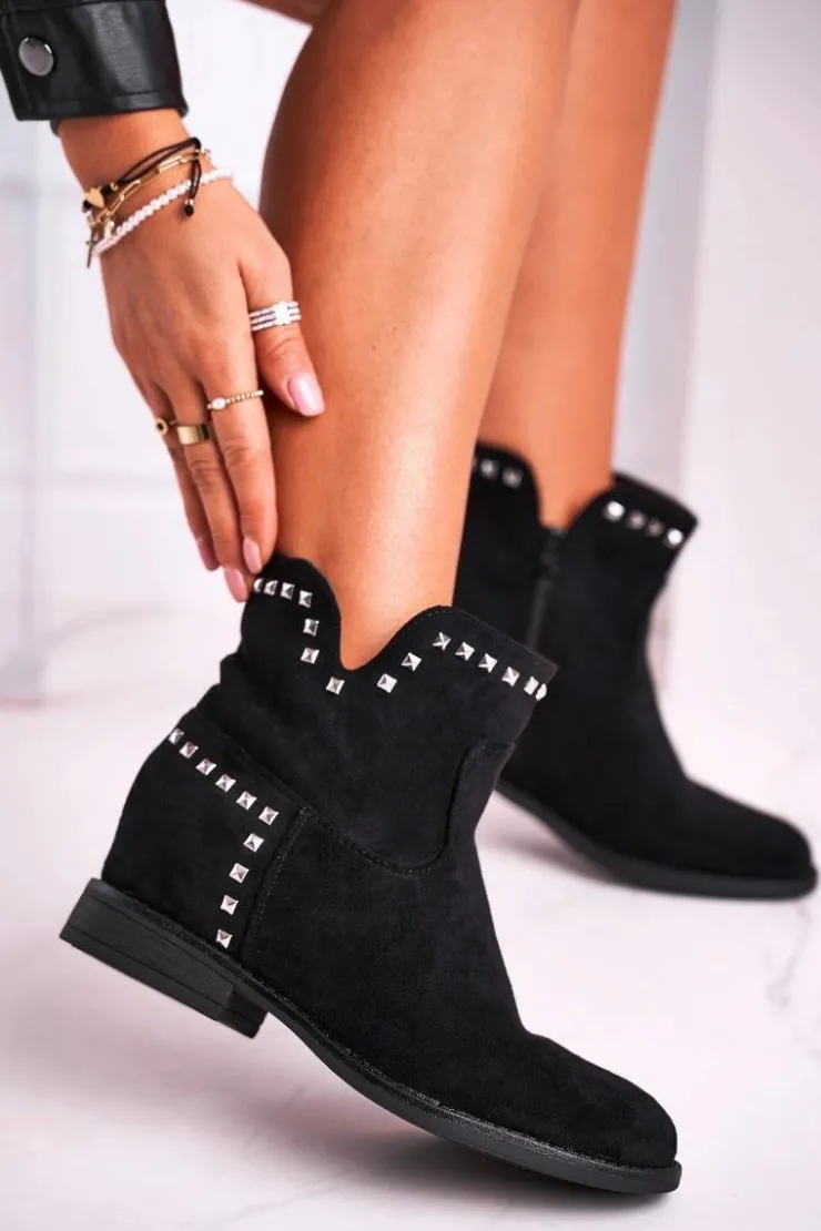 Damskie Boto Botki Damskie Płaski Obcas Czarne Autumn Vibes