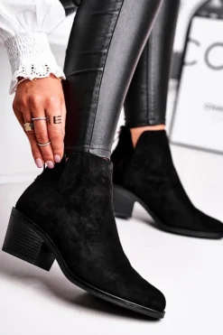 Damskie buty S.Barski Botki Damskie Płaski Obcas Ocieplane Jesienne Czarne Milky