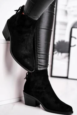 Damskie buty S.Barski Botki Damskie Płaski Obcas Ocieplane Jesienne Czarne Milky