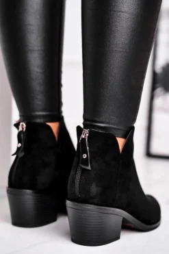 Damskie buty S.Barski Botki Damskie Płaski Obcas Ocieplane Jesienne Czarne Milky