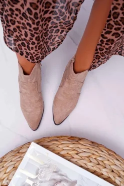 Boto Brązowe I Beżowe Botki|Botki Zamszowe*Botki Damskie Płaski Obcas Beżowe Umberco