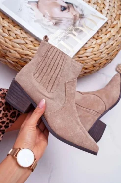 Boto Brązowe I Beżowe Botki|Botki Zamszowe*Botki Damskie Płaski Obcas Beżowe Umberco