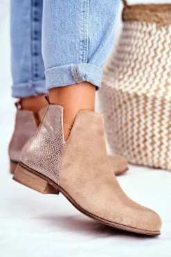 Hot Evento Botki Damskie Płaski Obcas Wiosenne Khaki Viva