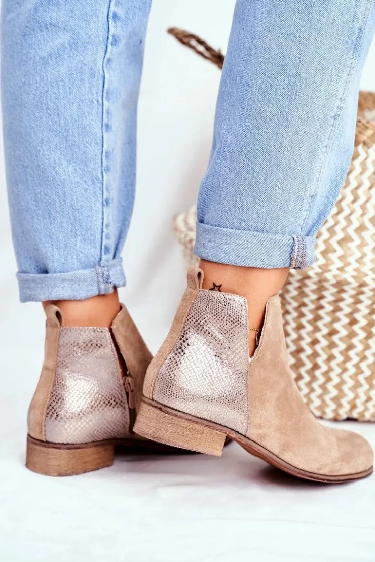 Hot Evento Botki Damskie Płaski Obcas Wiosenne Khaki Viva