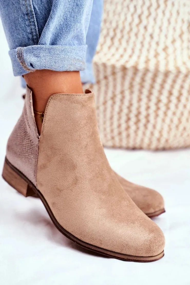 Hot Evento Botki Damskie Płaski Obcas Wiosenne Khaki Viva