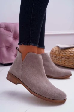 Outlet Boto Botki Damskie Płaski Obcas Wiosenne Skórzane Cappuccino Madness