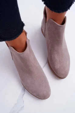 Outlet Boto Botki Damskie Płaski Obcas Wiosenne Skórzane Cappuccino Madness