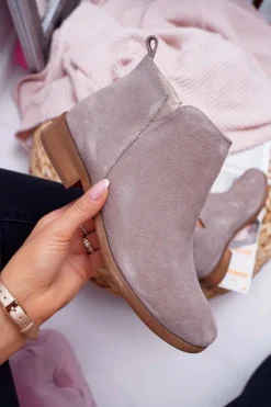 Outlet Boto Botki Damskie Płaski Obcas Wiosenne Skórzane Cappuccino Madness