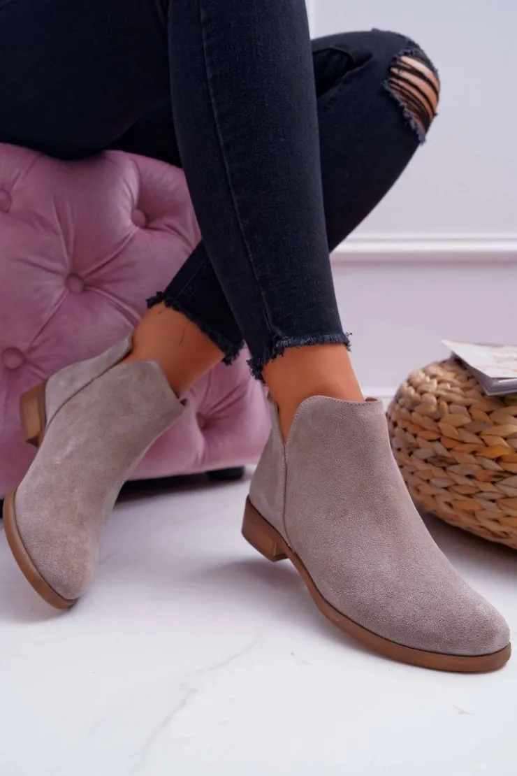 Outlet Boto Botki Damskie Płaski Obcas Wiosenne Skórzane Cappuccino Madness