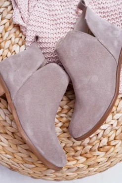 Outlet Boto Botki Damskie Płaski Obcas Wiosenne Skórzane Cappuccino Madness