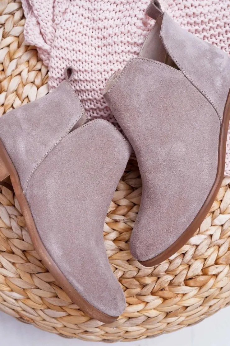 Outlet Boto Botki Damskie Płaski Obcas Wiosenne Skórzane Cappuccino Madness