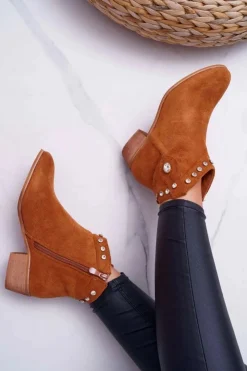 Damskie Boto Botki Damskie Płaski Obcas Kowbojki Z Cyrkoniami Camel Patti