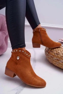 Damskie Boto Botki Damskie Płaski Obcas Kowbojki Z Cyrkoniami Camel Patti