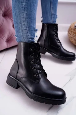 Damskie Buty Sergio Leone Botki Damskie Płaski Obcas Czarne Sergio Leone TR718