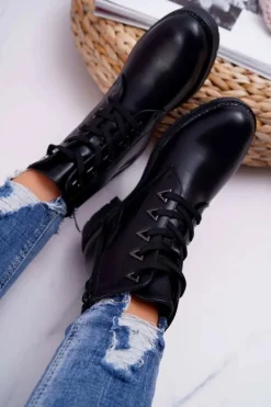 Damskie Buty Sergio Leone Botki Damskie Płaski Obcas Czarne Sergio Leone TR718