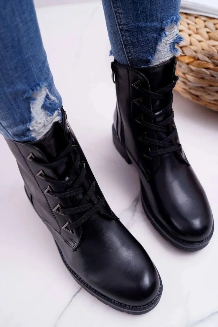 Damskie Buty Sergio Leone Botki Damskie Płaski Obcas Czarne Sergio Leone TR718