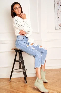 Best Boto Botki Damskie Płaski Obcas Zamszowe Ażurowe Zielone Raffe