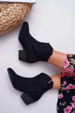 Hot Boto Botki Damskie Płaski Obcas Kowbojki Czarne Telifa