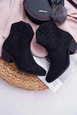 Hot Boto Botki Damskie Płaski Obcas Kowbojki Czarne Telifa