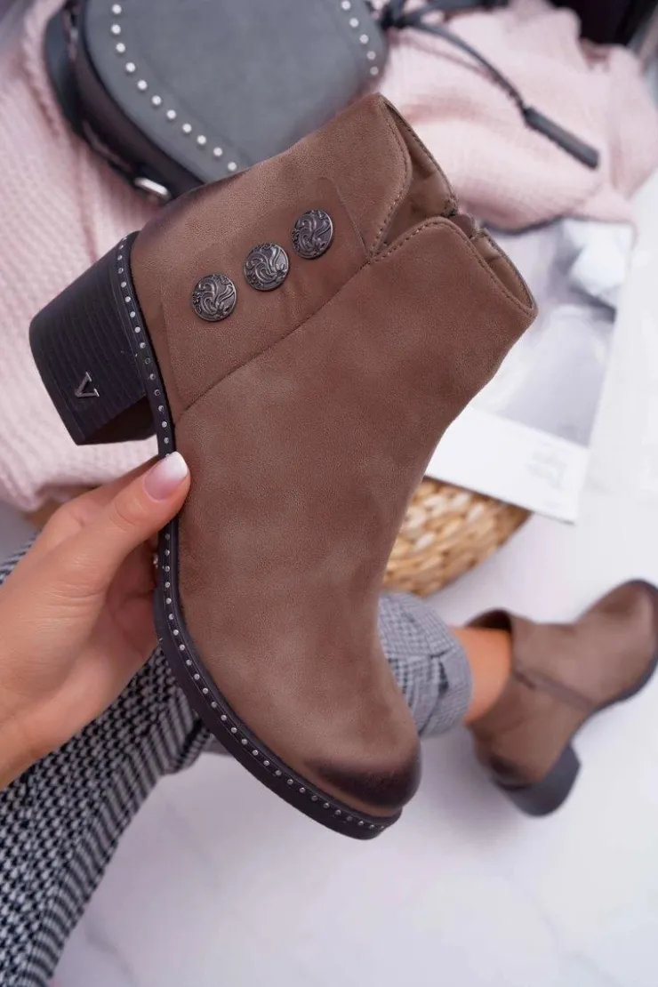 Outlet Buty damskie Vinceza Botki Damskie Płaski Obcas Beżowe Tristram
