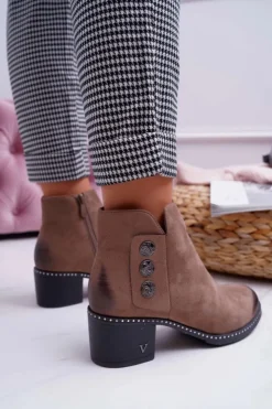 Outlet Buty damskie Vinceza Botki Damskie Płaski Obcas Beżowe Tristram