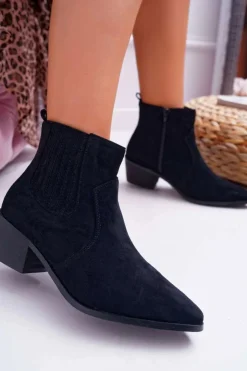 Damskie Boto Botki Damskie Płaski Obcas Czarne Umberco