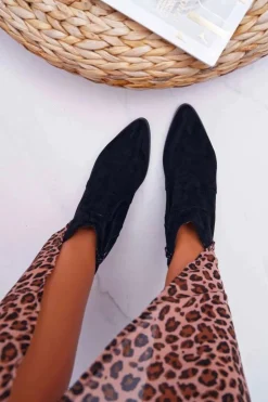 Damskie Boto Botki Damskie Płaski Obcas Czarne Umberco