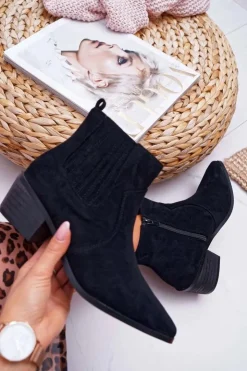 Damskie Boto Botki Damskie Płaski Obcas Czarne Umberco