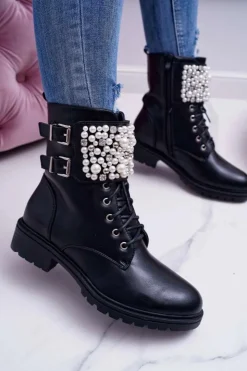 Boto Botki Zimowe Damskie|Botki Workery*Botki Damskie Płaski Obcas Militarne Czarne Bemmer