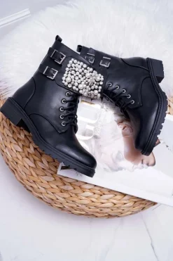 Boto Botki Zimowe Damskie|Botki Workery*Botki Damskie Płaski Obcas Militarne Czarne Bemmer