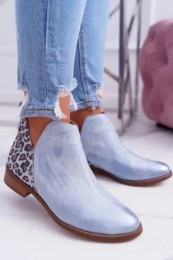 Boto Botki Wiosenne|Brązowe I Beżowe Botki*Botki Damskie Płaski Obcas Wiosenne Skórzane Niebieskie Madness