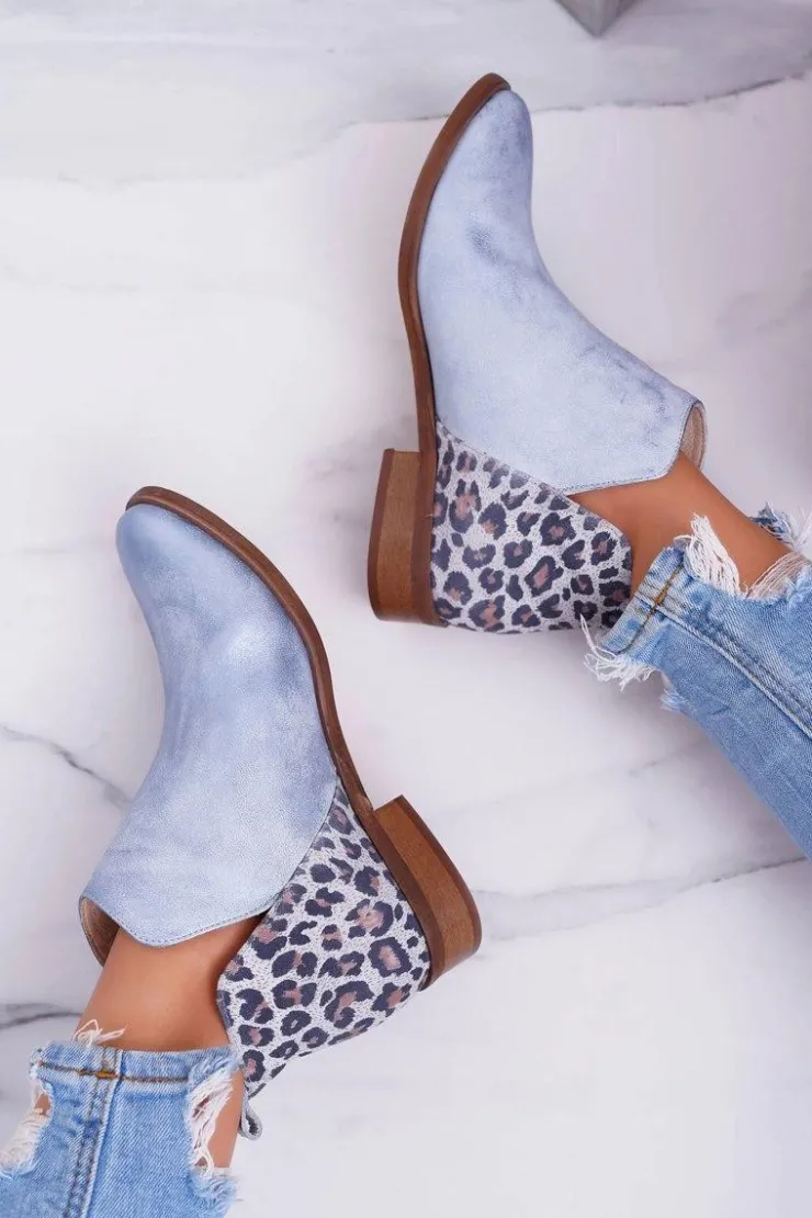 Boto Botki Wiosenne|Brązowe I Beżowe Botki*Botki Damskie Płaski Obcas Wiosenne Skórzane Niebieskie Madness