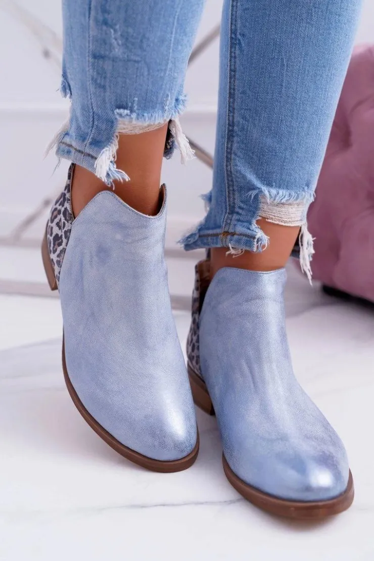 Boto Botki Wiosenne|Brązowe I Beżowe Botki*Botki Damskie Płaski Obcas Wiosenne Skórzane Niebieskie Madness