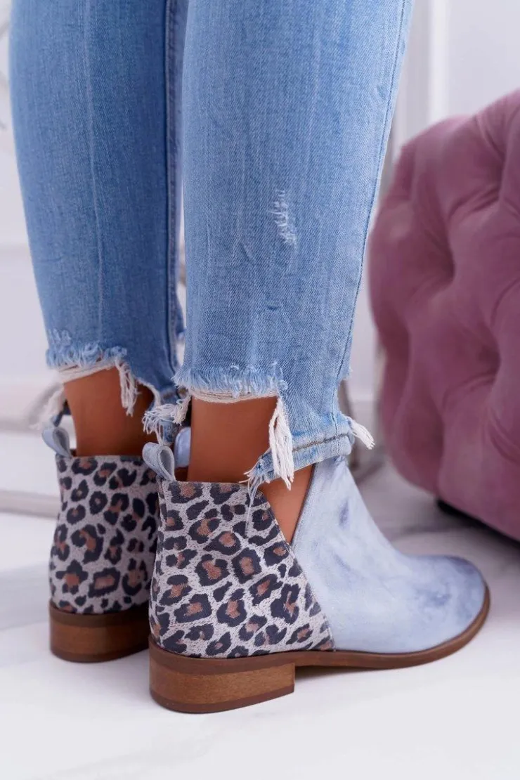 Boto Botki Wiosenne|Brązowe I Beżowe Botki*Botki Damskie Płaski Obcas Wiosenne Skórzane Niebieskie Madness