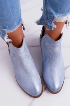 Boto Botki Wiosenne|Brązowe I Beżowe Botki*Botki Damskie Płaski Obcas Wiosenne Skórzane Niebieskie Madness