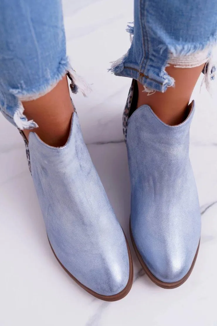 Boto Botki Wiosenne|Brązowe I Beżowe Botki*Botki Damskie Płaski Obcas Wiosenne Skórzane Niebieskie Madness