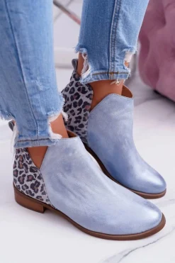 Boto Botki Wiosenne|Brązowe I Beżowe Botki*Botki Damskie Płaski Obcas Wiosenne Skórzane Niebieskie Madness