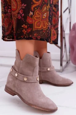 Damskie Laura Messi Botki Damskie Płaskie 1890 Skóra Zamsz Beżowe Darmah