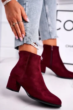 Damskie Buty Sergio Leone Botki Damskie Sergio Leone Bordowe BT528