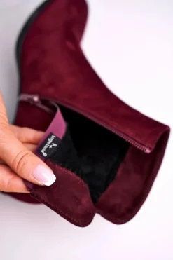 Damskie Buty Sergio Leone Botki Damskie Sergio Leone Bordowe BT528