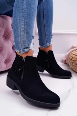 Buty Sergio Leone Botki Zimowe Damskie|Botki Zamszowe*Botki Damskie Sergio Leone Czarne BT500 Jeronte